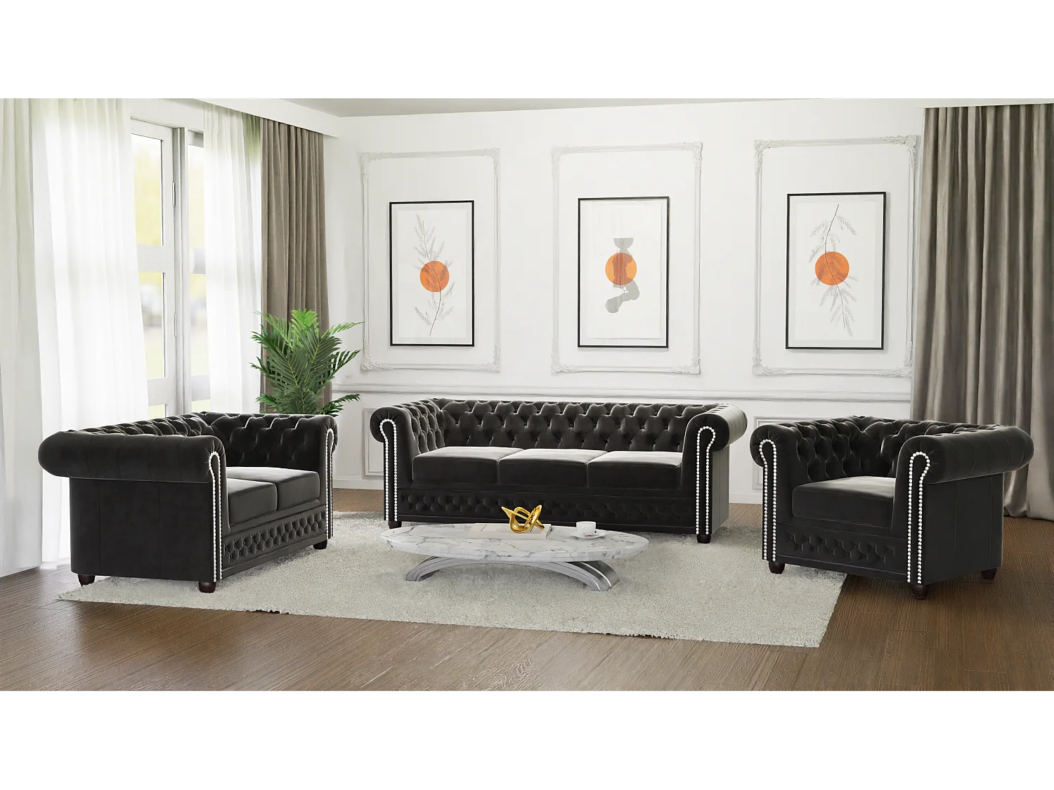 Liv 2-Sitzer Chesterfield Sofa mit Schlaffunktion Samt Bezug