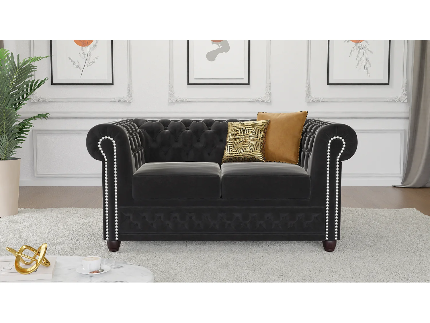 Liv 2-Sitzer Chesterfield Sofa mit Schlaffunktion Samt Bezug