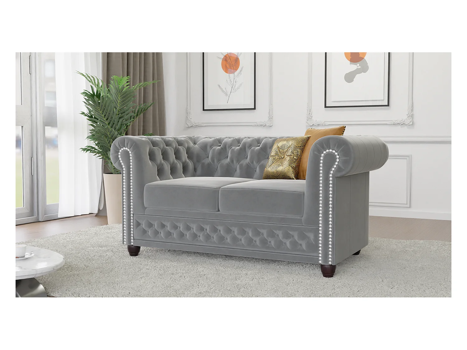 Liv 2-Sitzer Chesterfield Sofa mit Schlaffunktion Samt Bezug