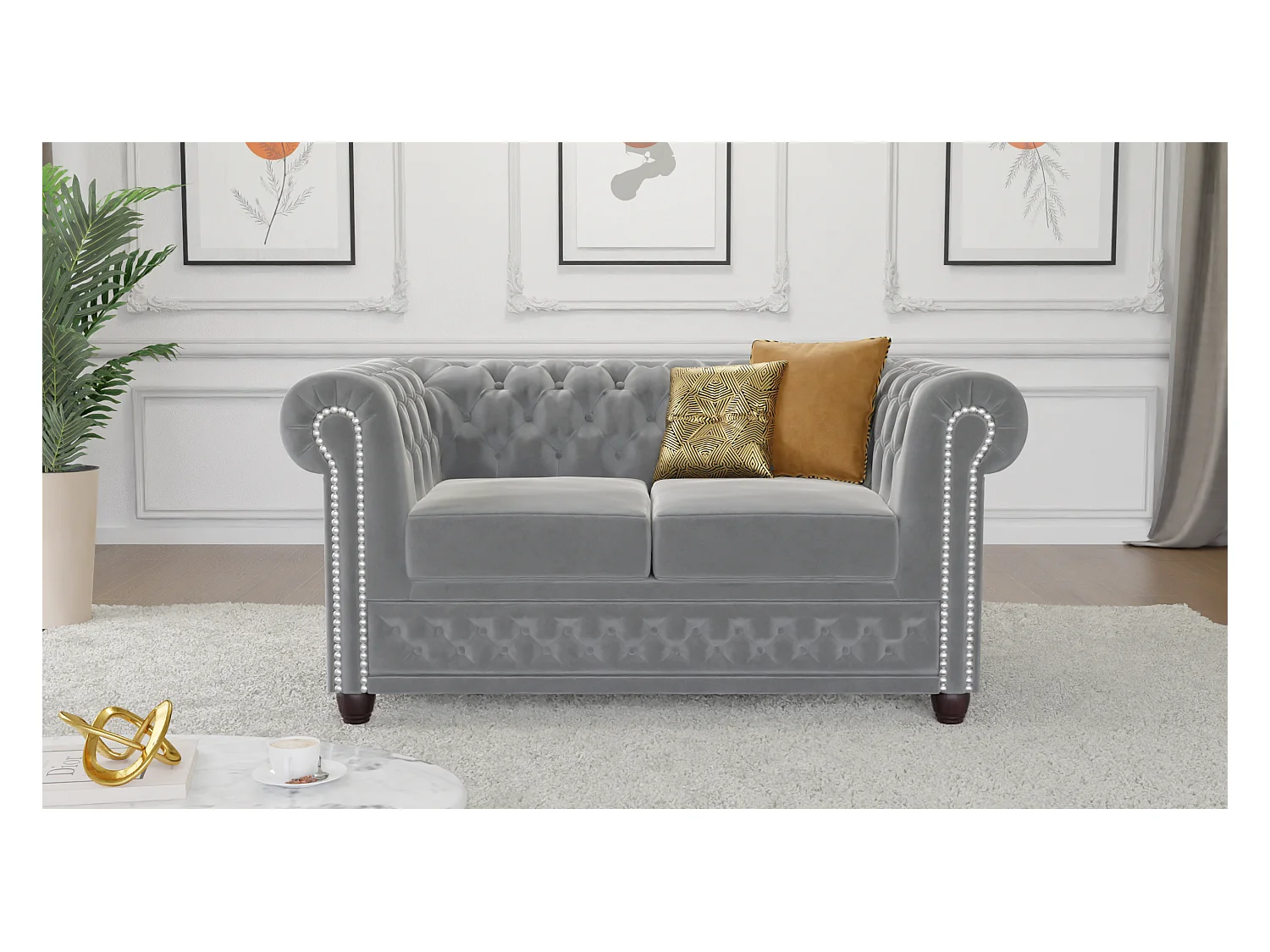 Liv 2-Sitzer Chesterfield Sofa mit Schlaffunktion Samt Bezug