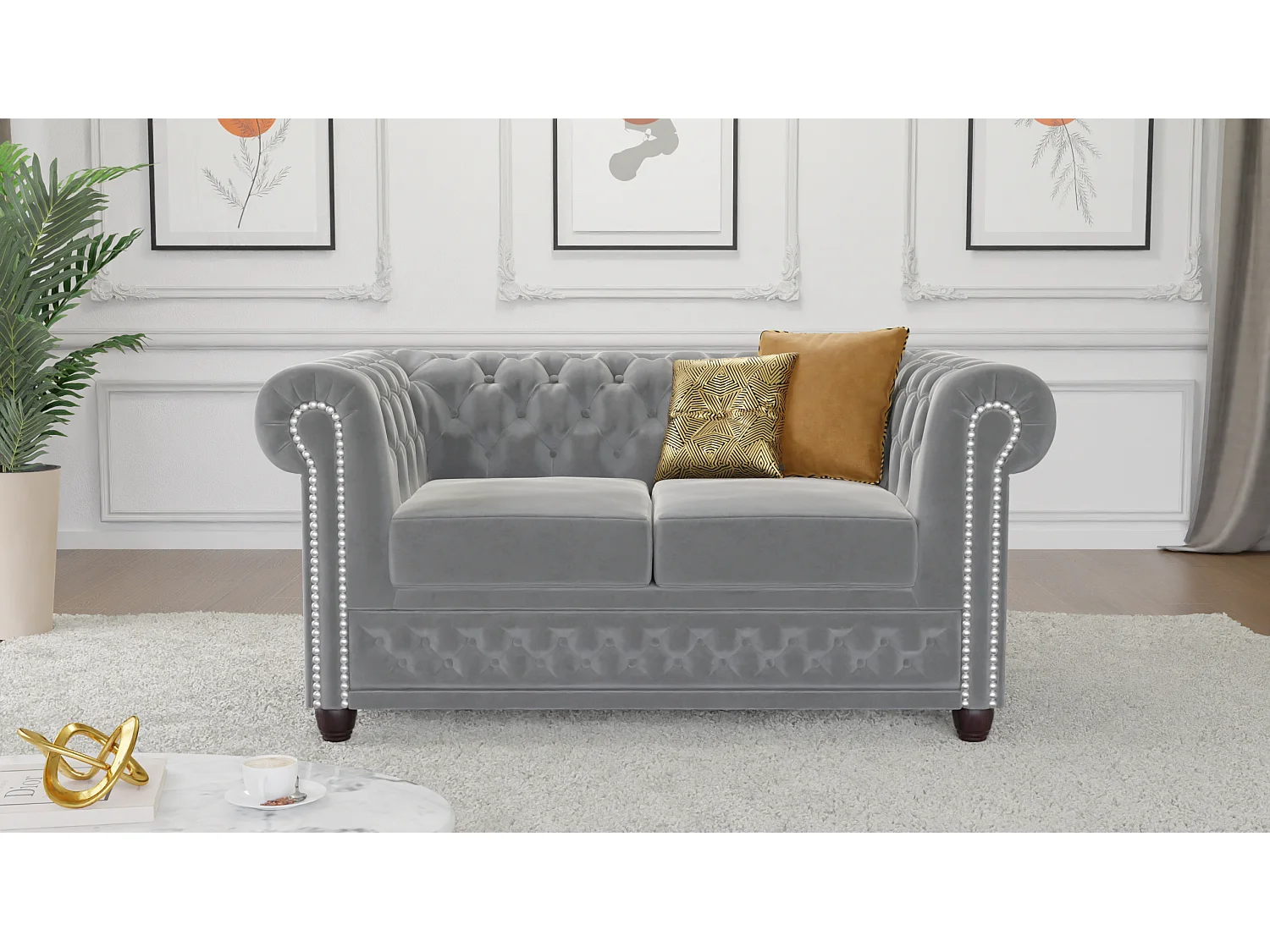 Liv 2-Sitzer Chesterfield Sofa mit Schlaffunktion Samt Bezug