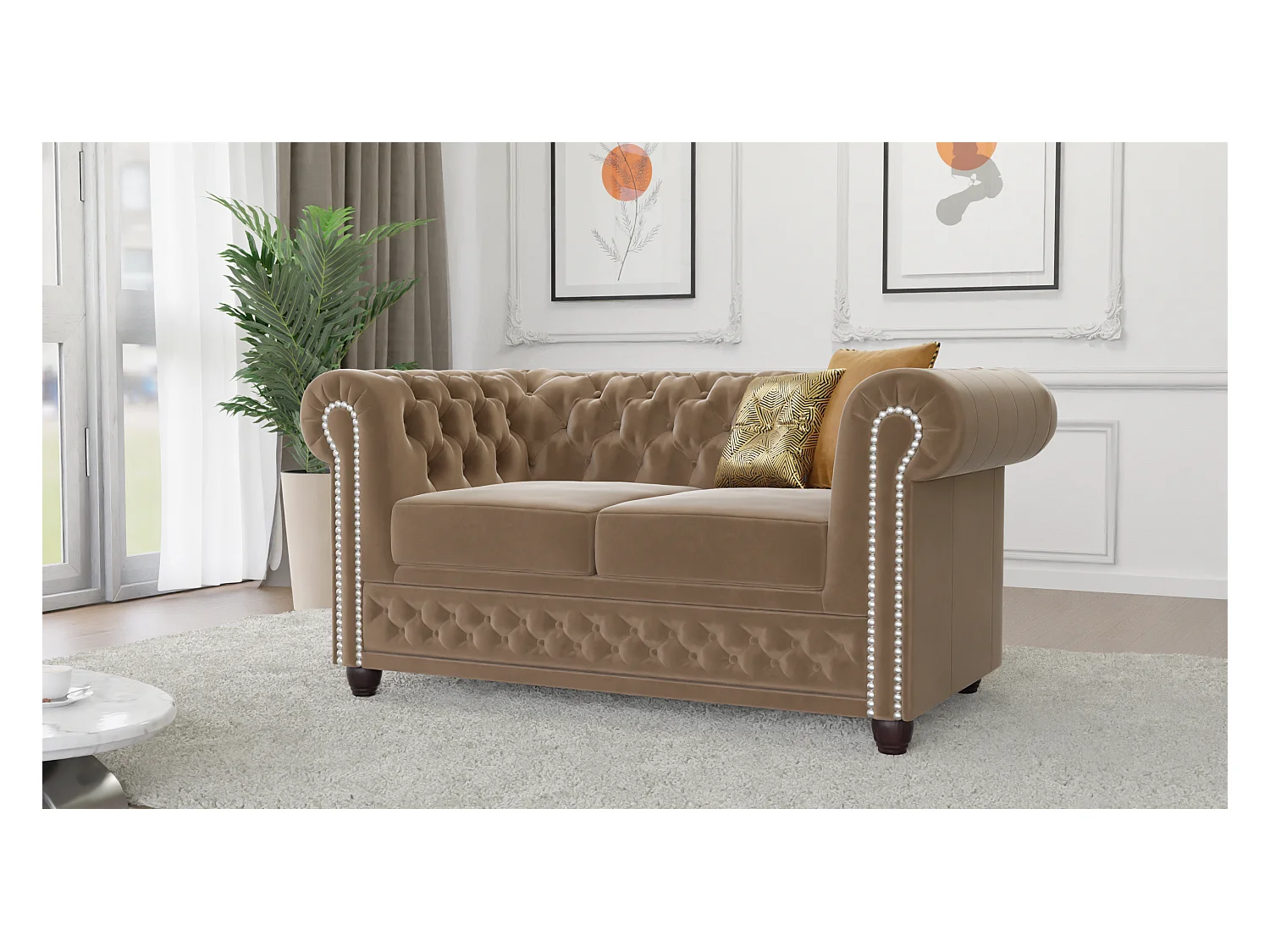 Liv 2-Sitzer Chesterfield Sofa mit Schlaffunktion Samt Bezug