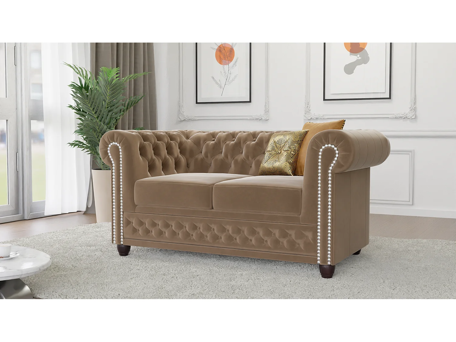 Liv 2-Sitzer Chesterfield Sofa mit Schlaffunktion Samt Bezug