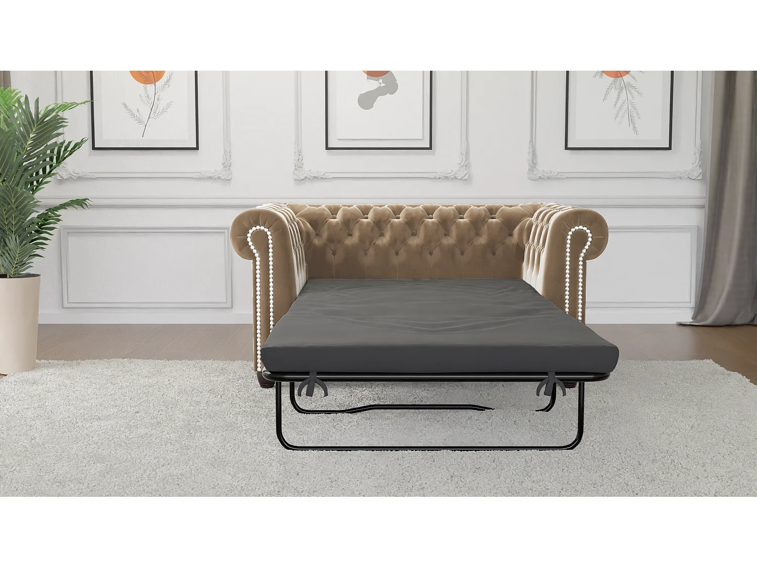 Chesterfield Liv Polstergarnitur mit Schlaffunktion 3+2+1 Samt Bezug