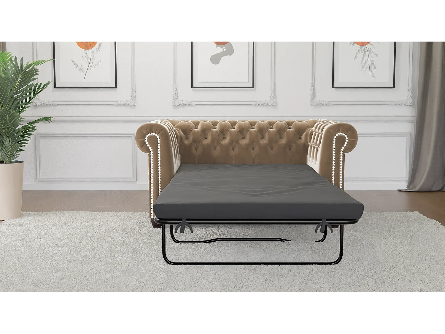 Chesterfield Liv Polstergarnitur mit Schlaffunktion 3+2+1 Samt Bezug