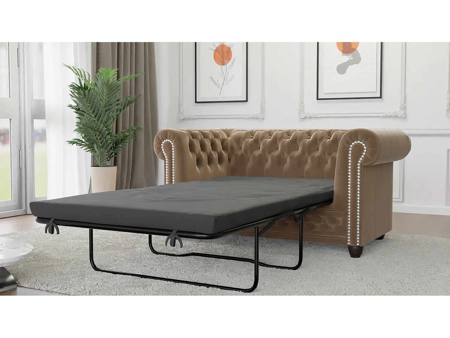 Chesterfield Liv Polstergarnitur mit Schlaffunktion 3+2+1 Samt Bezug