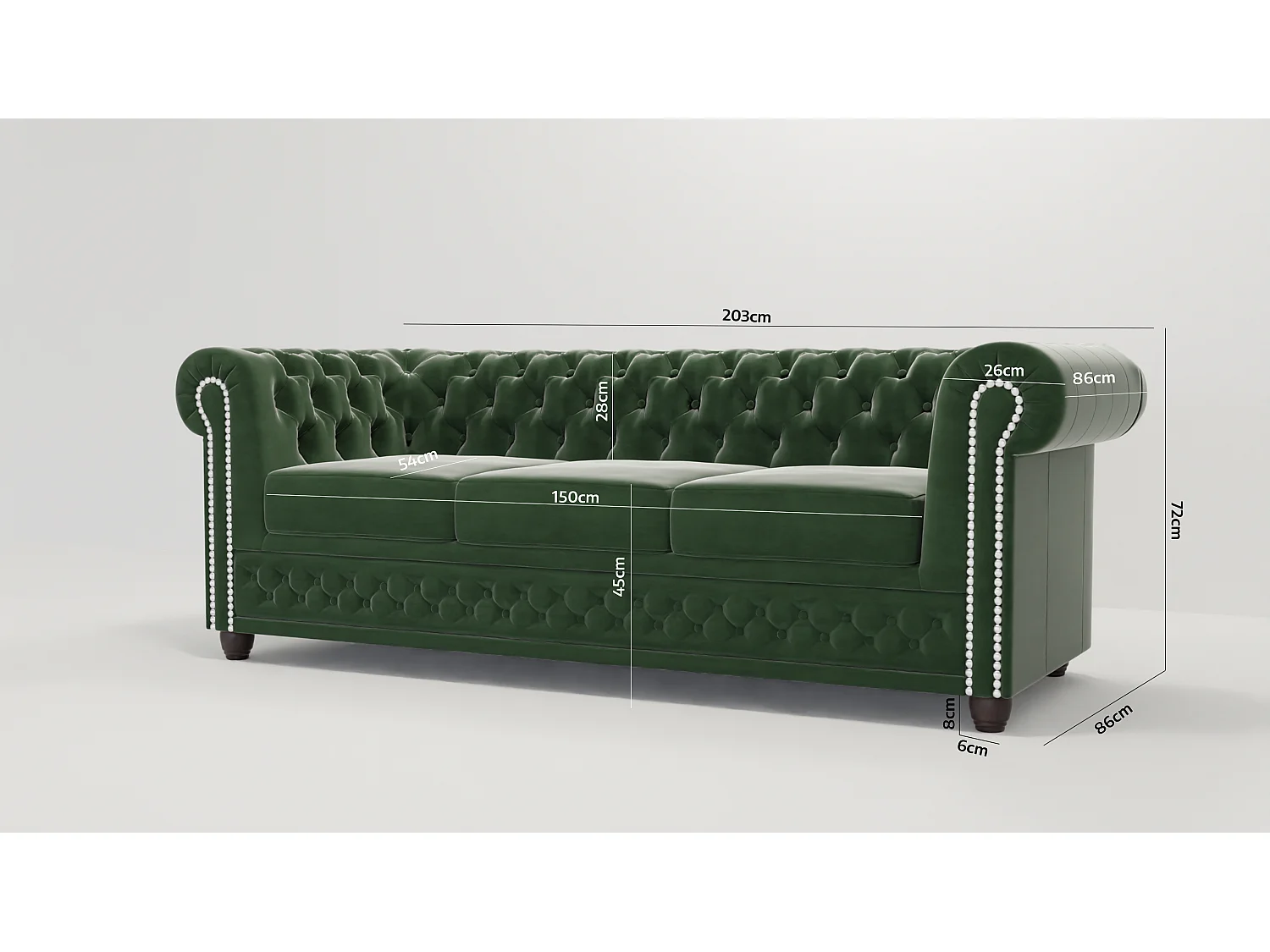 Chesterfield Liv Polstergarnitur mit Schlaffunktion 3+2+1 Samt Bezug