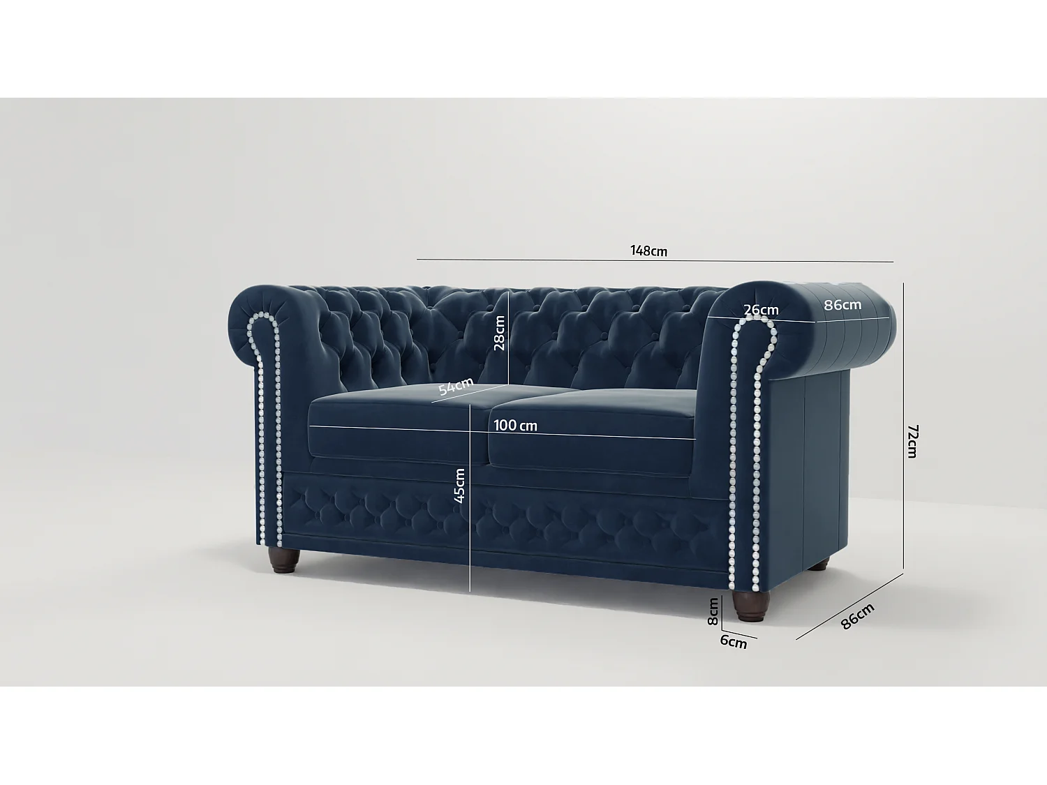 Chesterfield Liv Polstergarnitur mit Schlaffunktion 3+2+1 Samt Bezug