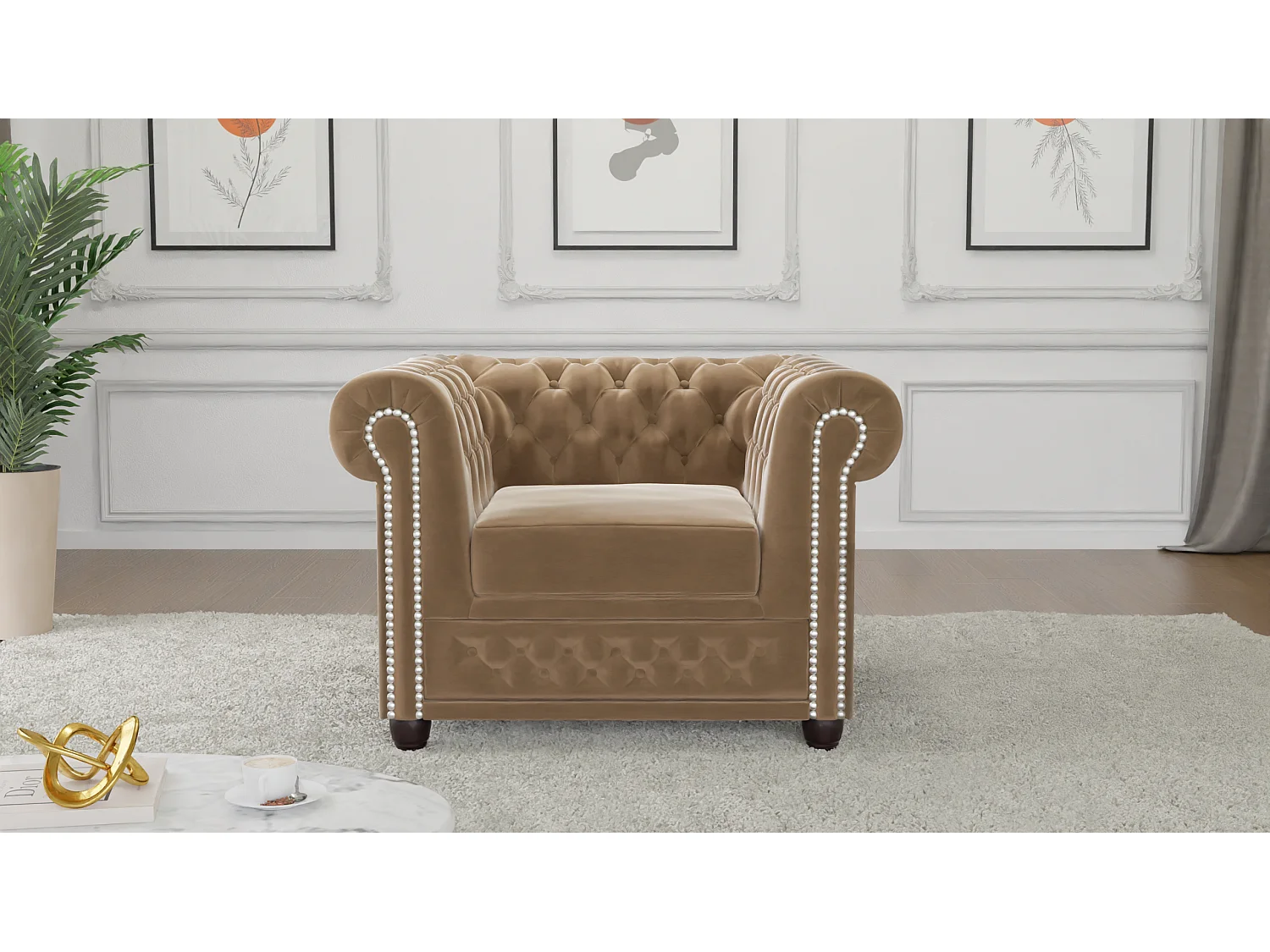 Chesterfield Liv Polstergarnitur mit Schlaffunktion 3+2+1 Samt Bezug