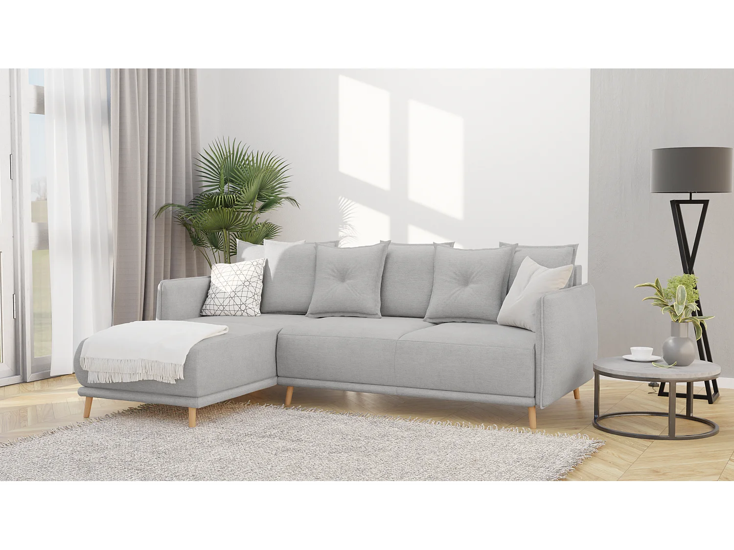 Ecksofa Noah mit Bettfunktion und Bettkasten, im skandinavischen Design