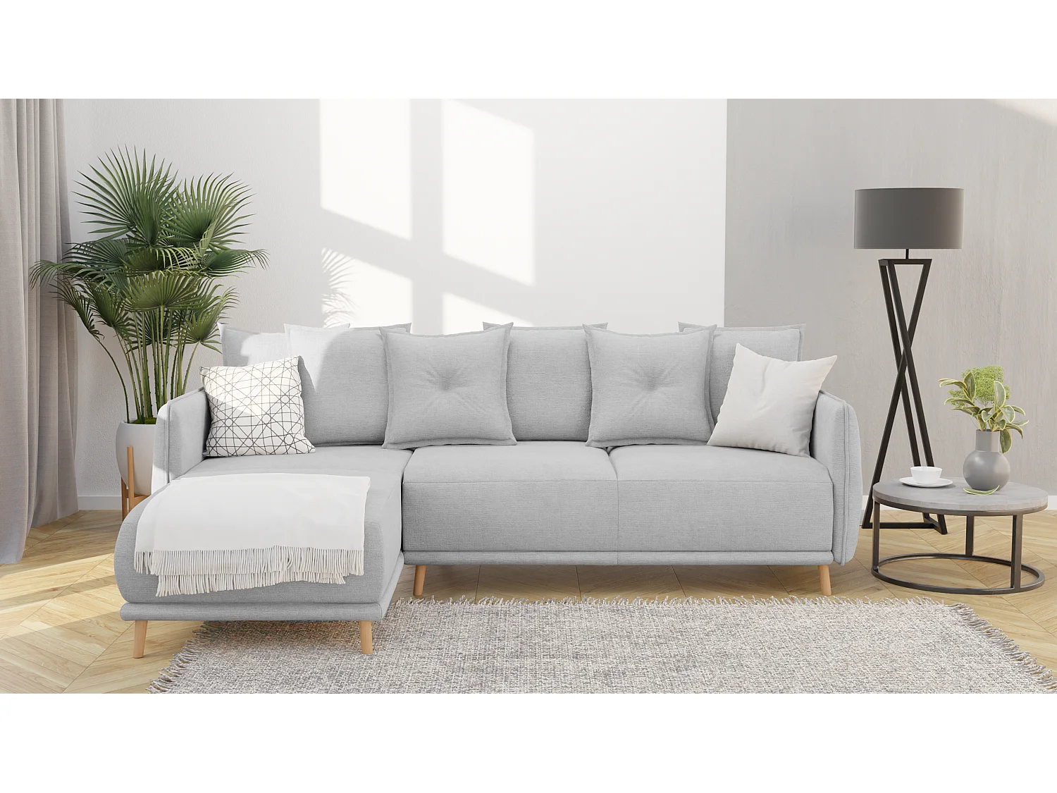 Ecksofa Noah mit Bettfunktion und Bettkasten, im skandinavischen Design