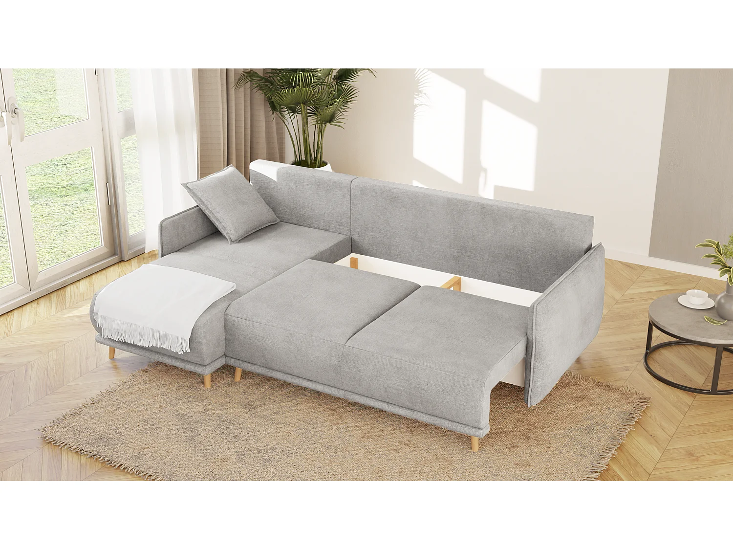 Ecksofa Noah mit Bettfunktion und Bettkasten, im skandinavischen Design