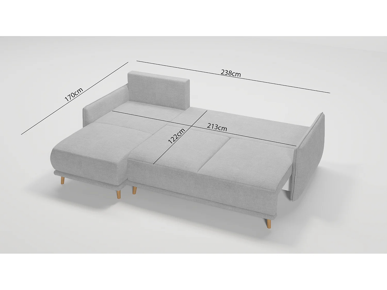 Ecksofa Noah mit Bettfunktion und Bettkasten, im skandinavischen Design