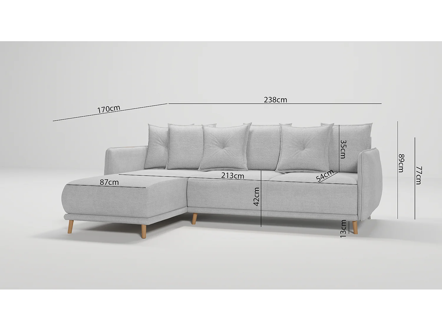 Ecksofa Noah mit Bettfunktion und Bettkasten, im skandinavischen Design