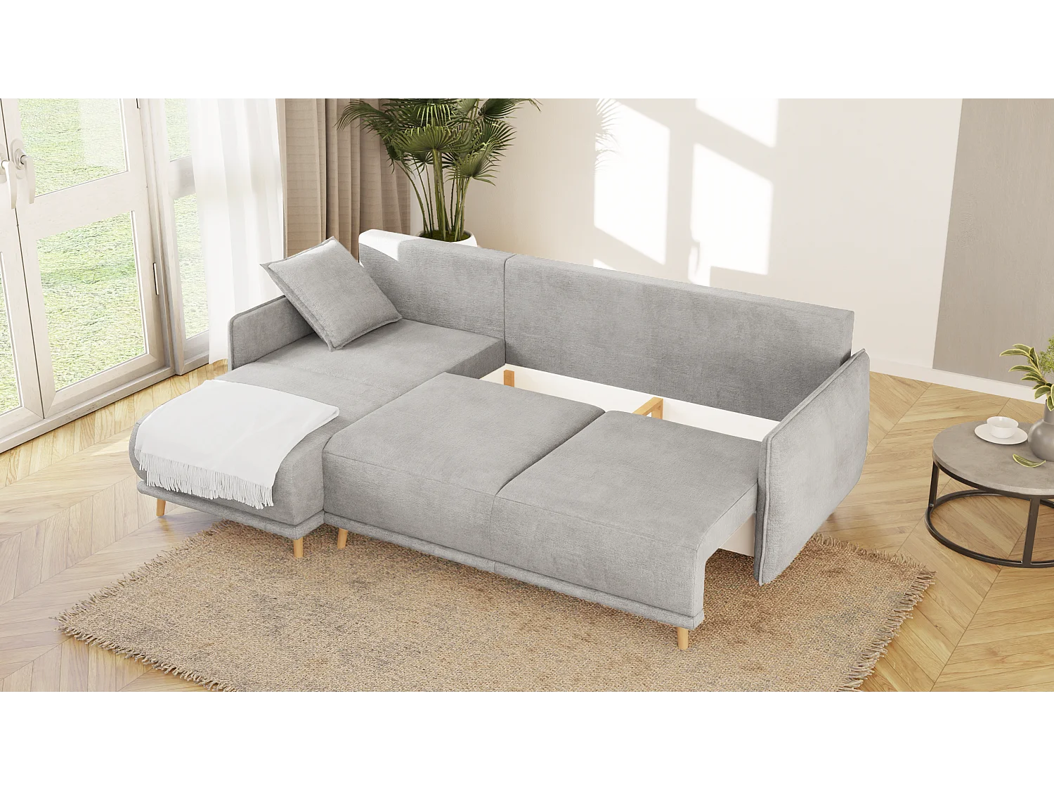 Ecksofa Noah mit Bettfunktion und Bettkasten, im skandinavischen Design