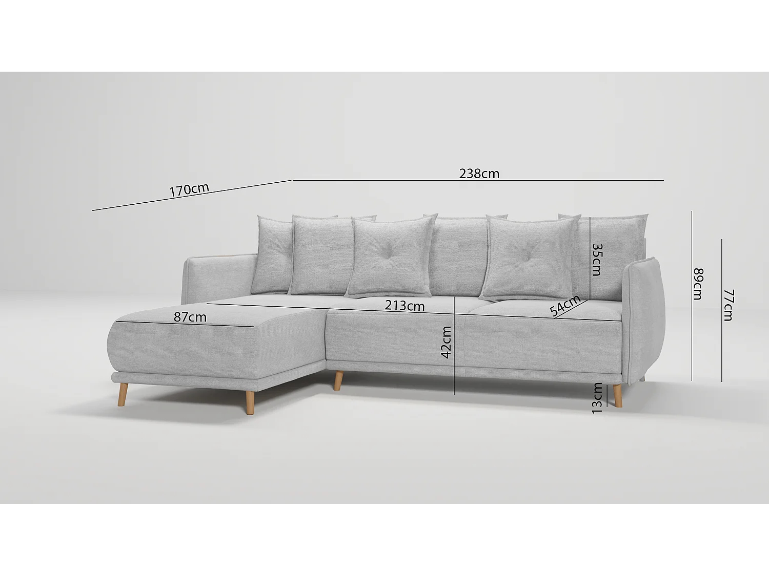 Ecksofa Noah mit Bettfunktion und Bettkasten, im skandinavischen Design