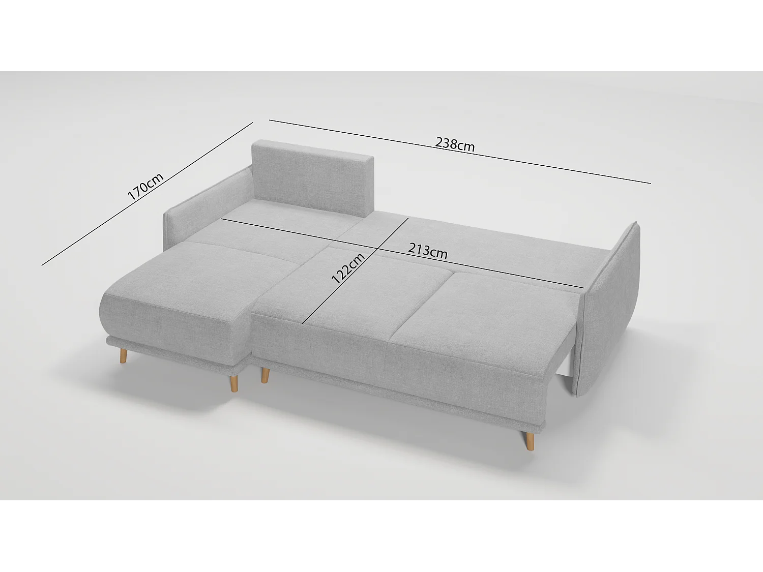 Ecksofa Noah mit Bettfunktion und Bettkasten, im skandinavischen Design