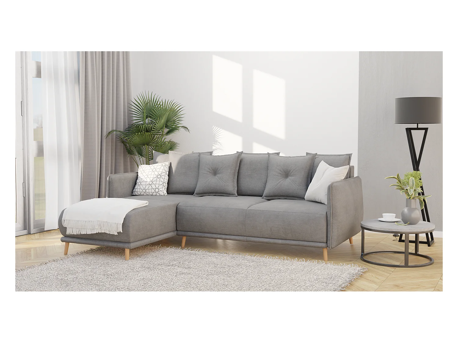 Ecksofa Noah mit Bettfunktion und Bettkasten, im skandinavischen Design