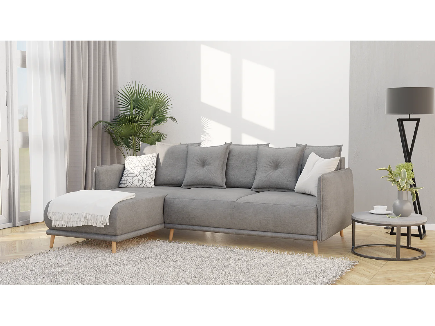 Ecksofa Noah mit Bettfunktion und Bettkasten, im skandinavischen Design
