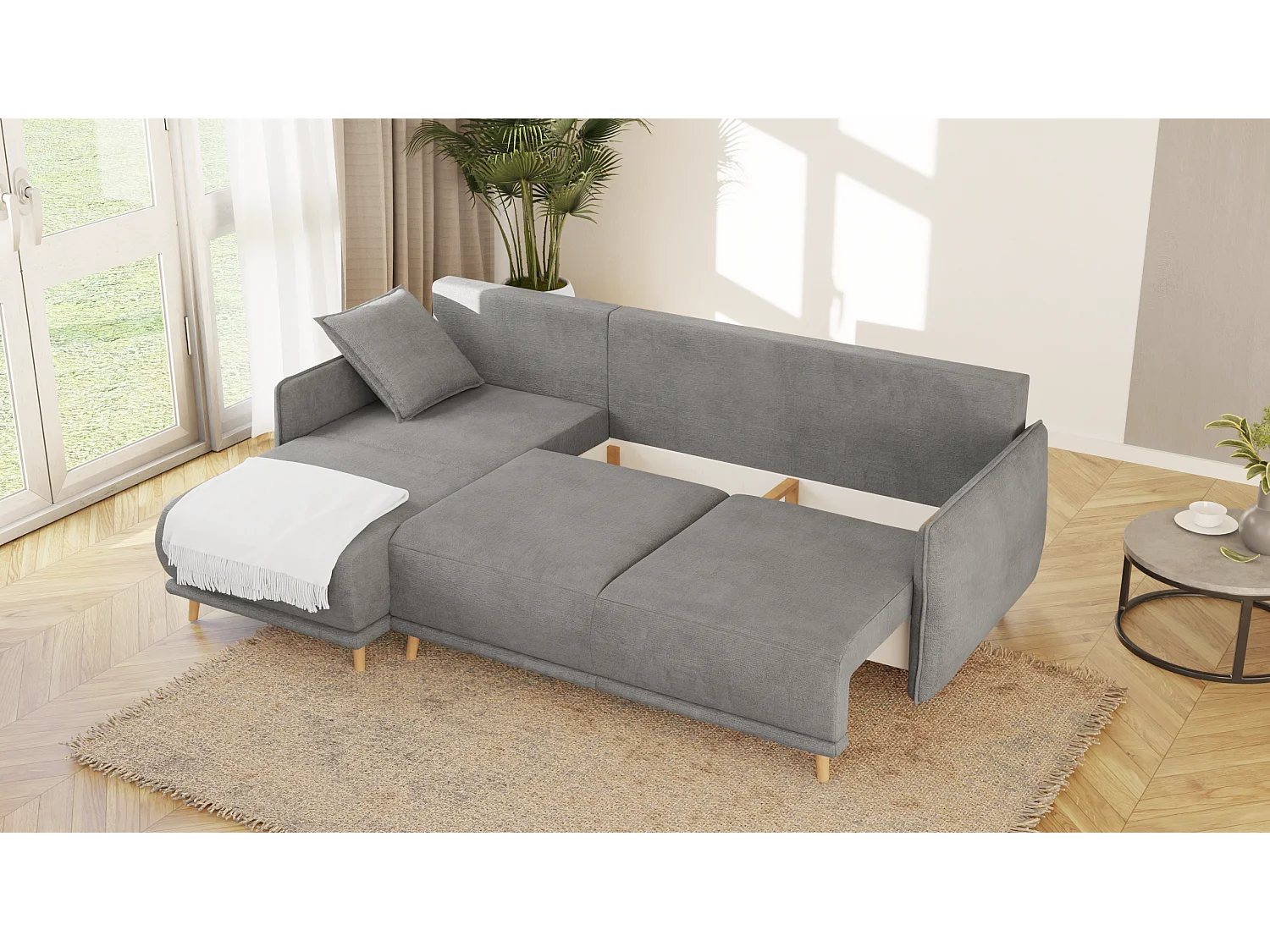 Ecksofa Noah mit Bettfunktion und Bettkasten, im skandinavischen Design