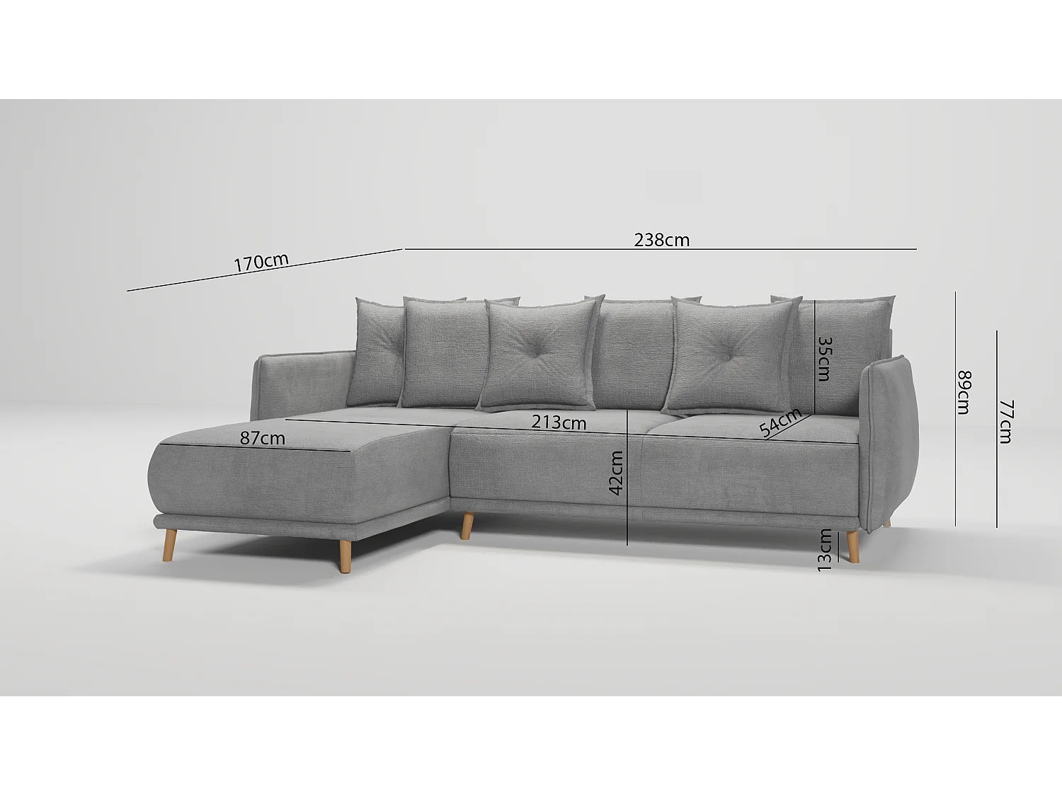 Ecksofa Noah mit Bettfunktion und Bettkasten, im skandinavischen Design