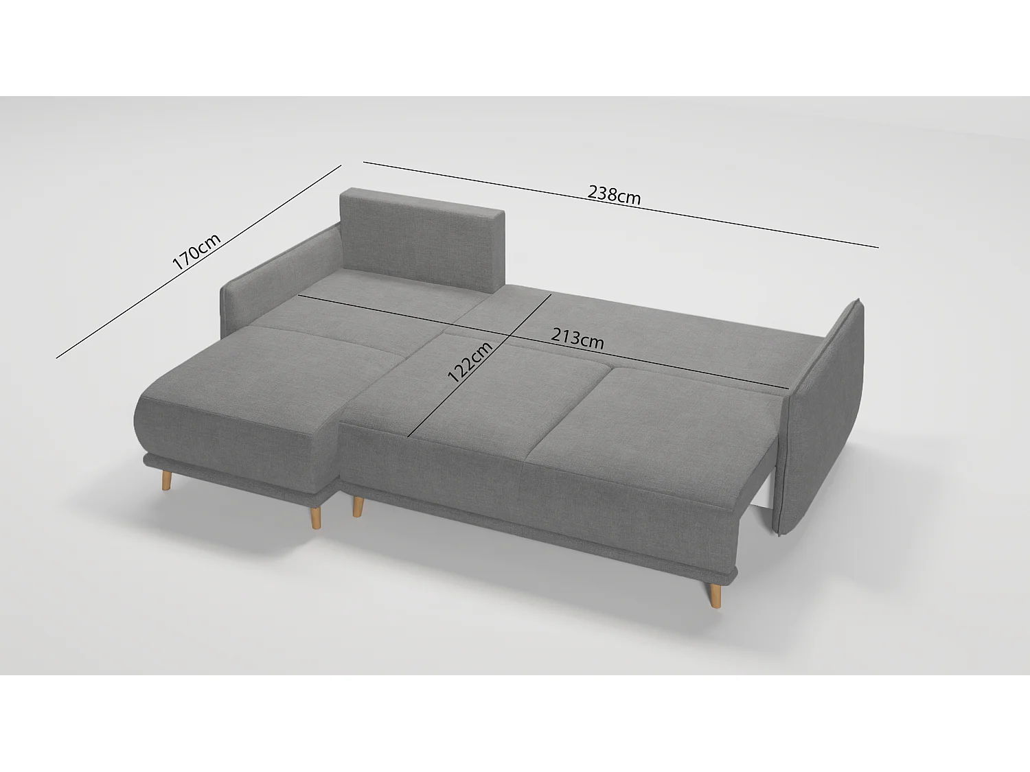 Ecksofa Noah mit Bettfunktion und Bettkasten, im skandinavischen Design