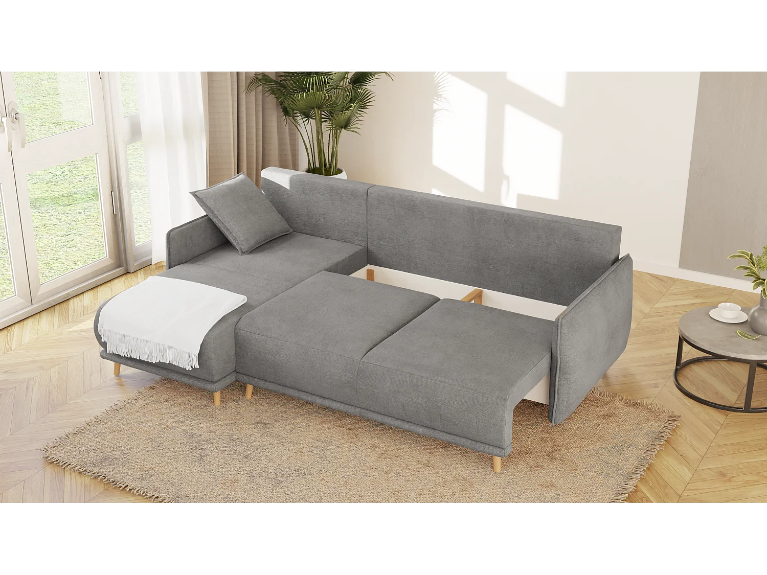 Ecksofa Noah mit Bettfunktion und Bettkasten, im skandinavischen Design