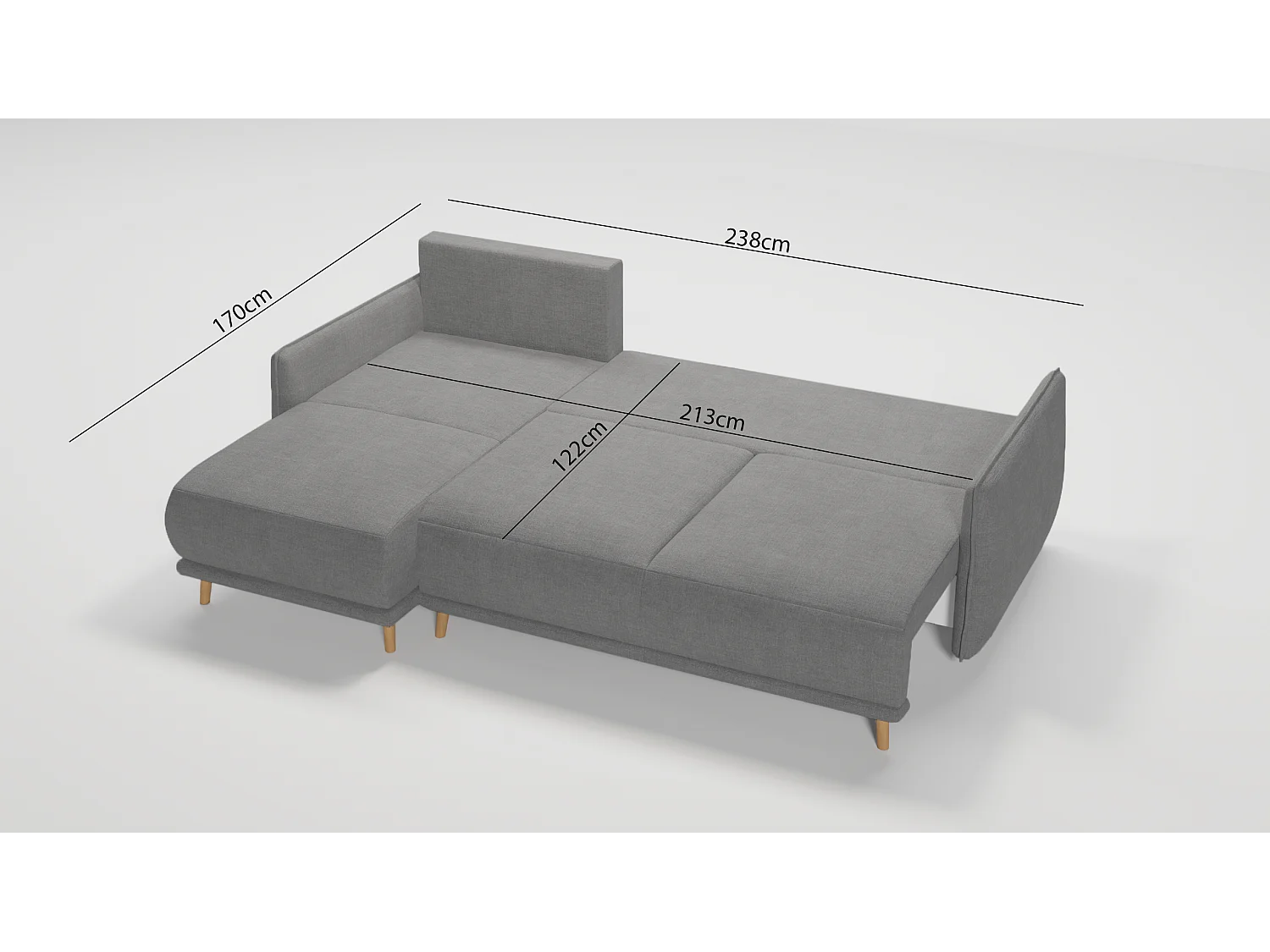 Ecksofa Noah mit Bettfunktion und Bettkasten, im skandinavischen Design