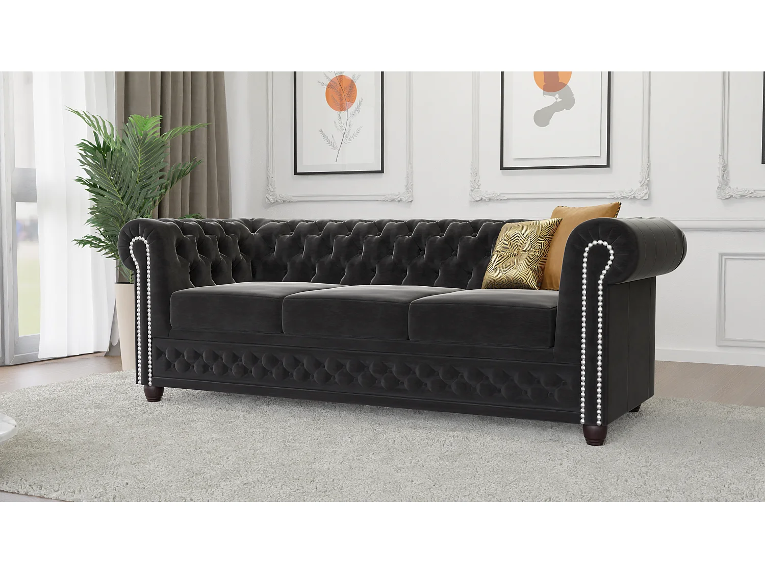 Liv 3-Sitzer Chesterfield Sofa mit Schlaffunktion Samt Bezug