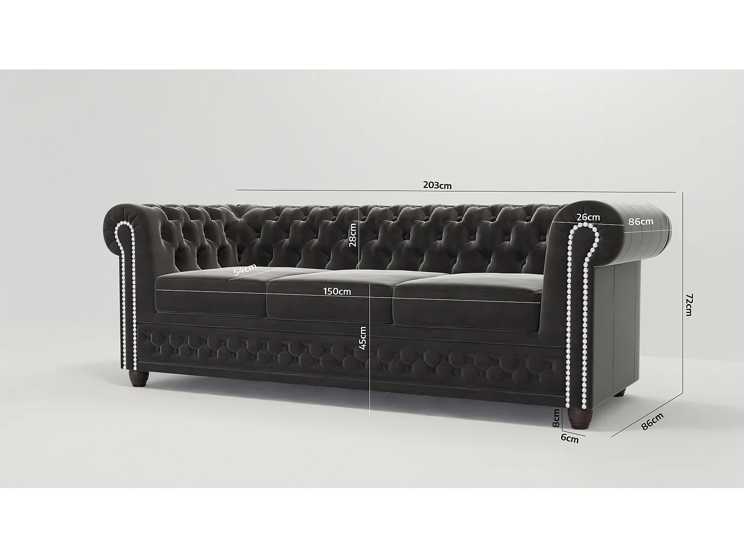 Liv 3-Sitzer Chesterfield Sofa mit Schlaffunktion Samt Bezug