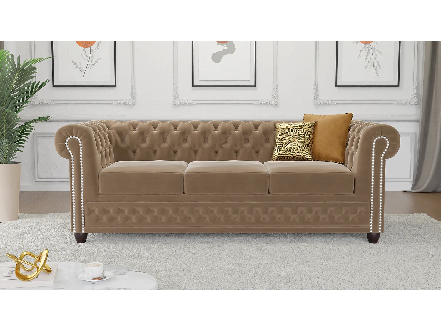 Liv 3-Sitzer Chesterfield Sofa mit Schlaffunktion Samt Bezug