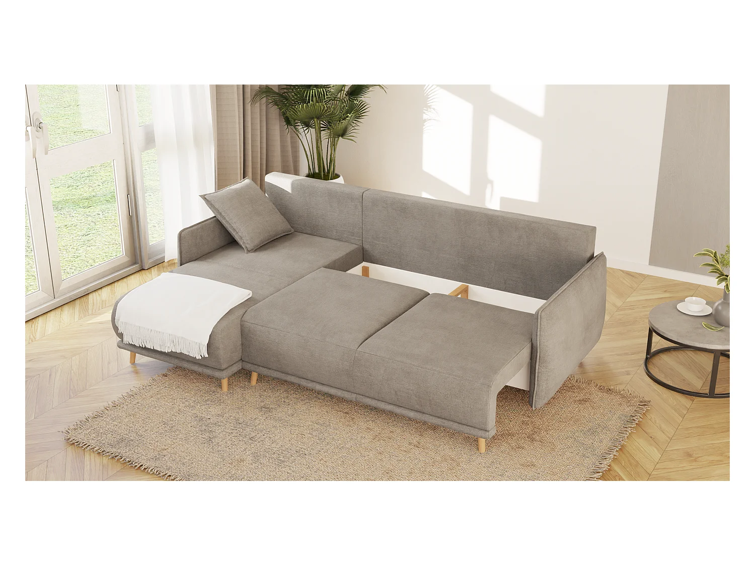 Ecksofa Noah mit Bettfunktion und Bettkasten, im skandinavischen Design