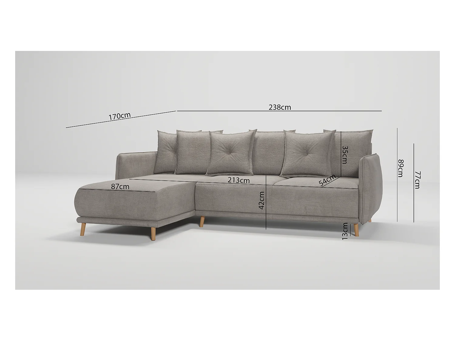 Ecksofa Noah mit Bettfunktion und Bettkasten, im skandinavischen Design