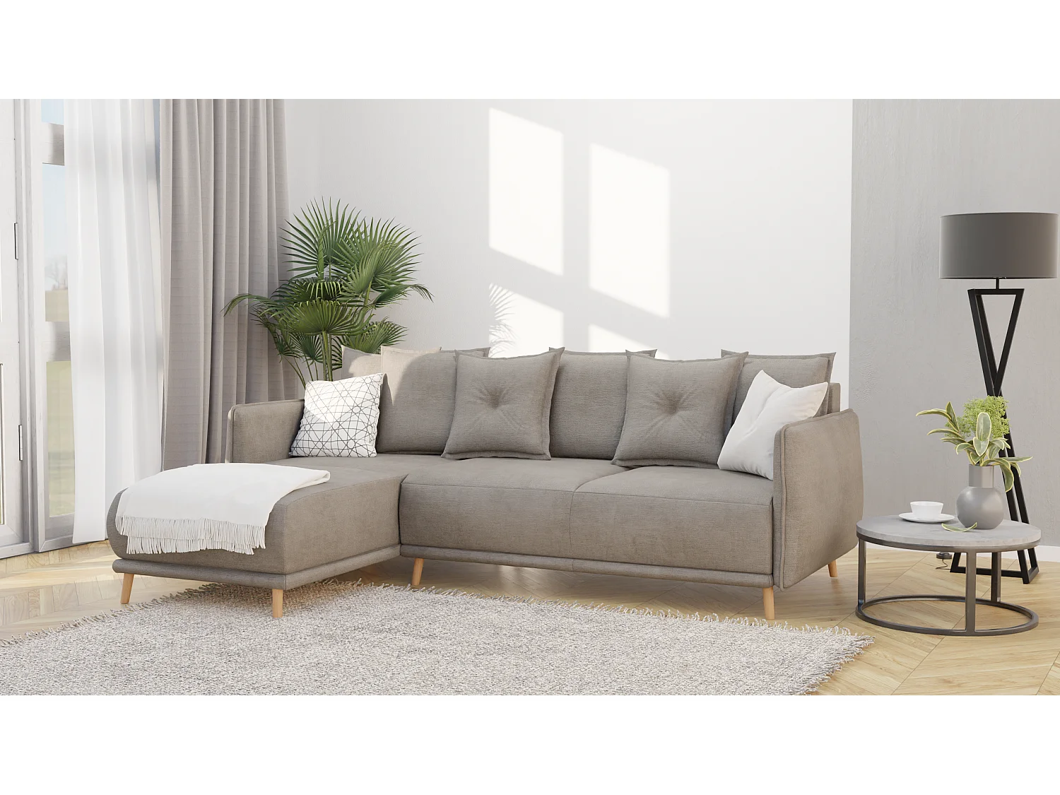 Ecksofa Noah mit Bettfunktion und Bettkasten, im skandinavischen Design