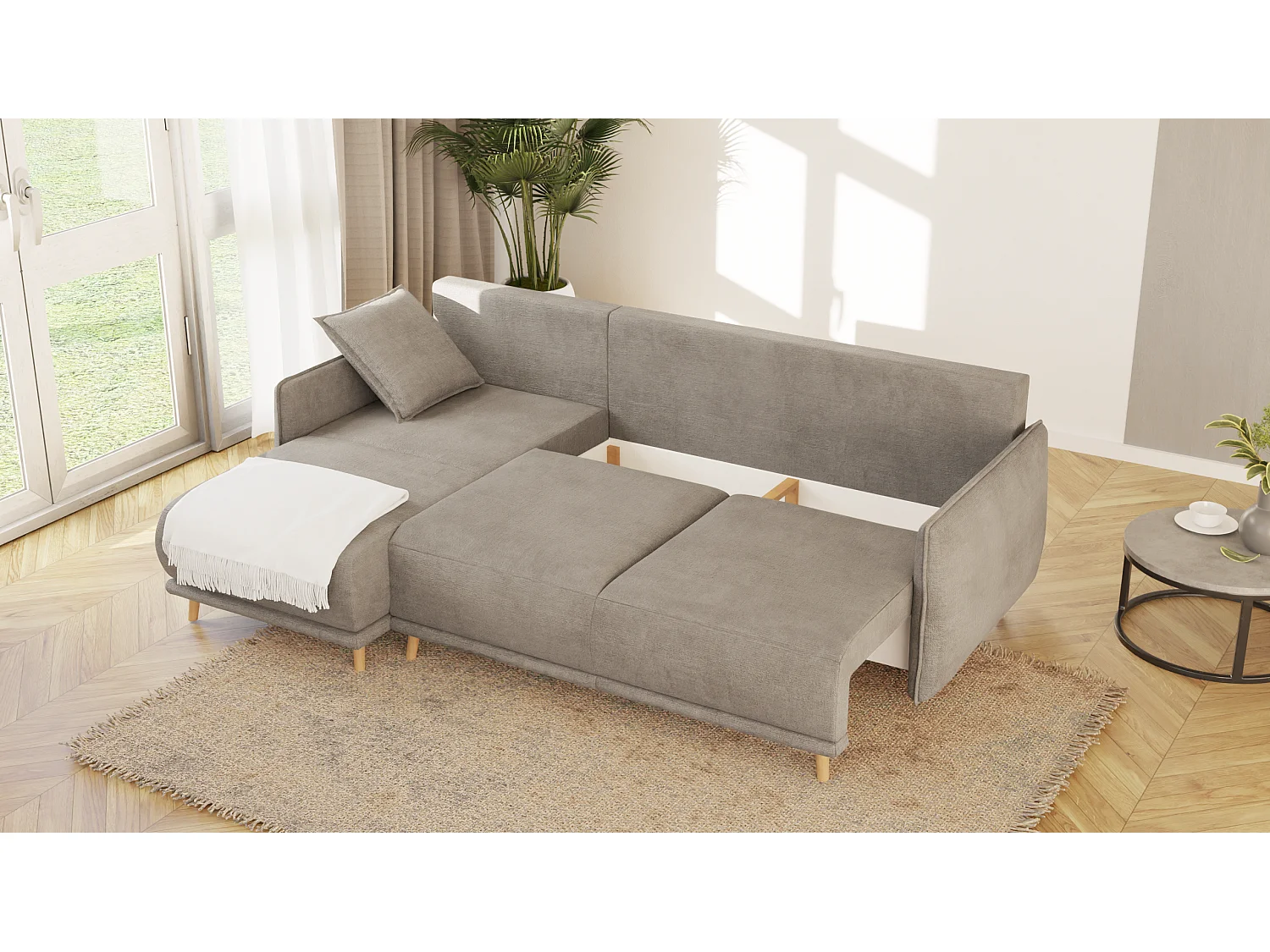 Ecksofa Noah mit Bettfunktion und Bettkasten, im skandinavischen Design