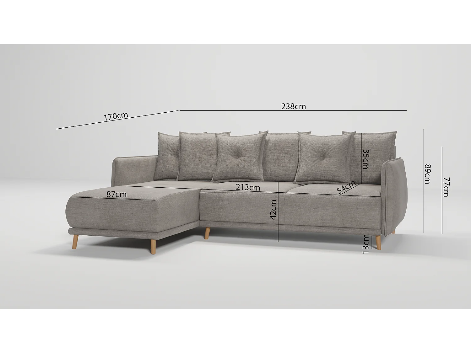 Ecksofa Noah mit Bettfunktion und Bettkasten, im skandinavischen Design