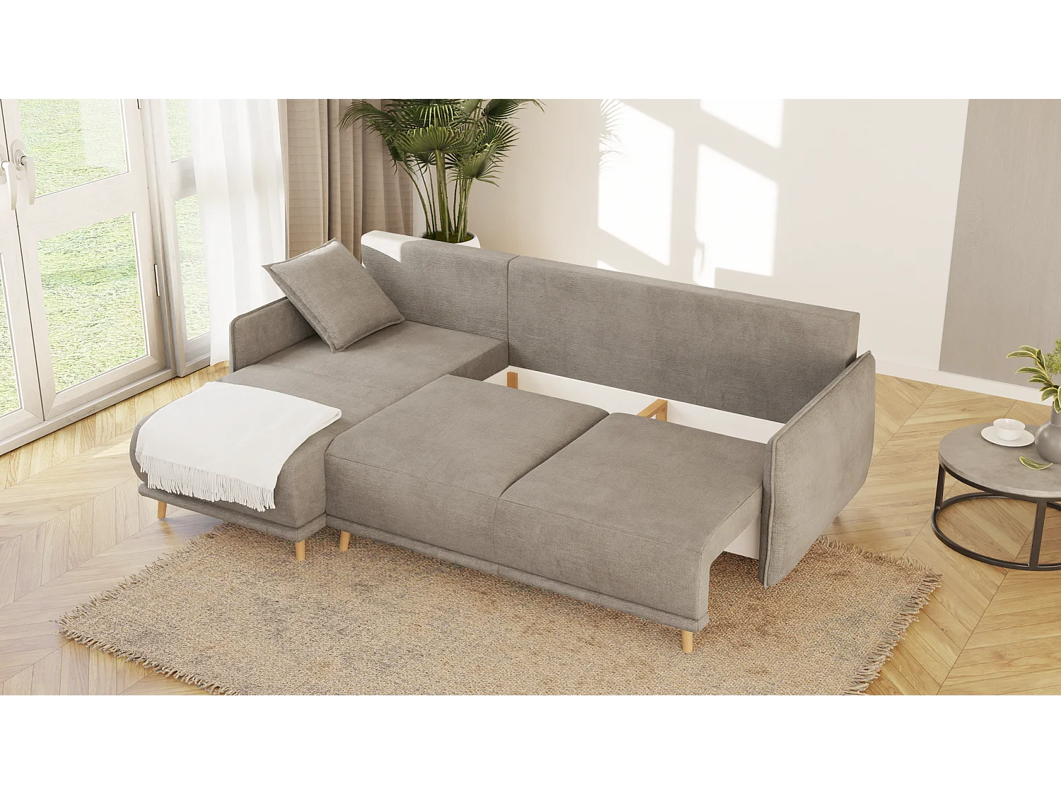 Ecksofa Noah mit Bettfunktion und Bettkasten, im skandinavischen Design