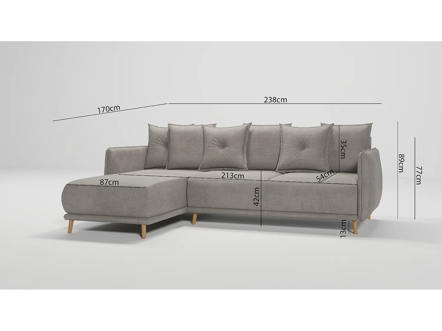 Ecksofa Noah mit Bettfunktion und Bettkasten, im skandinavischen Design
