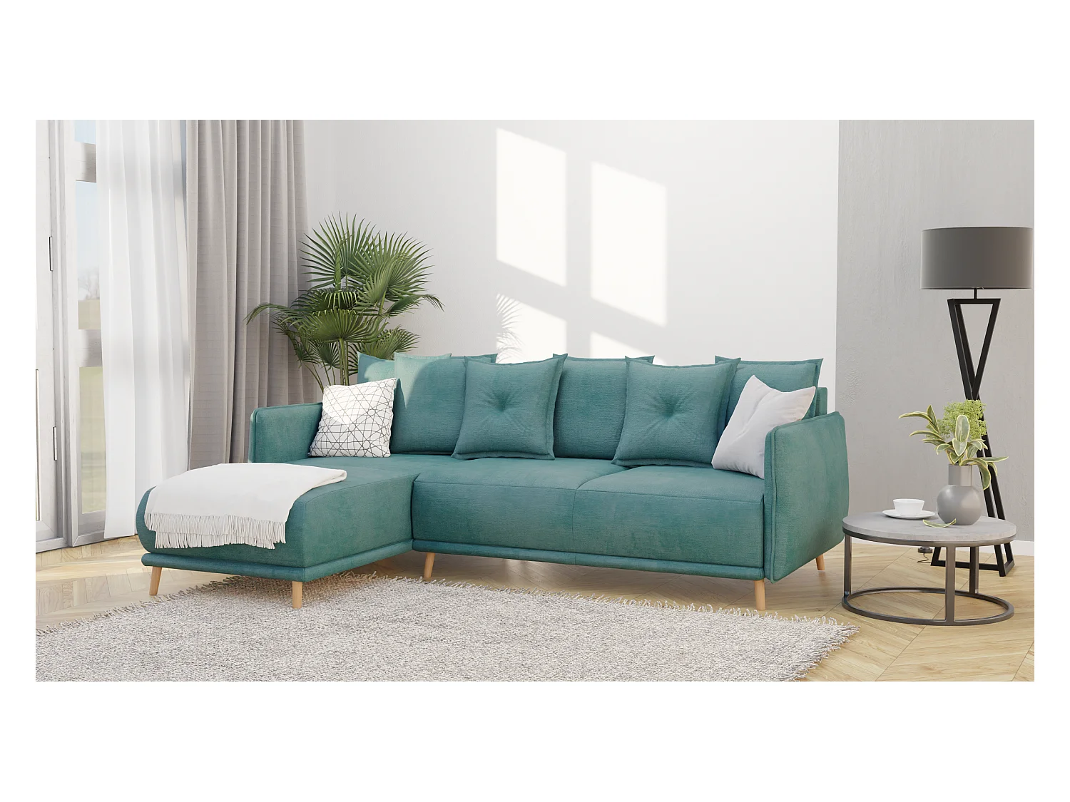 Ecksofa Noah mit Bettfunktion und Bettkasten, im skandinavischen Design