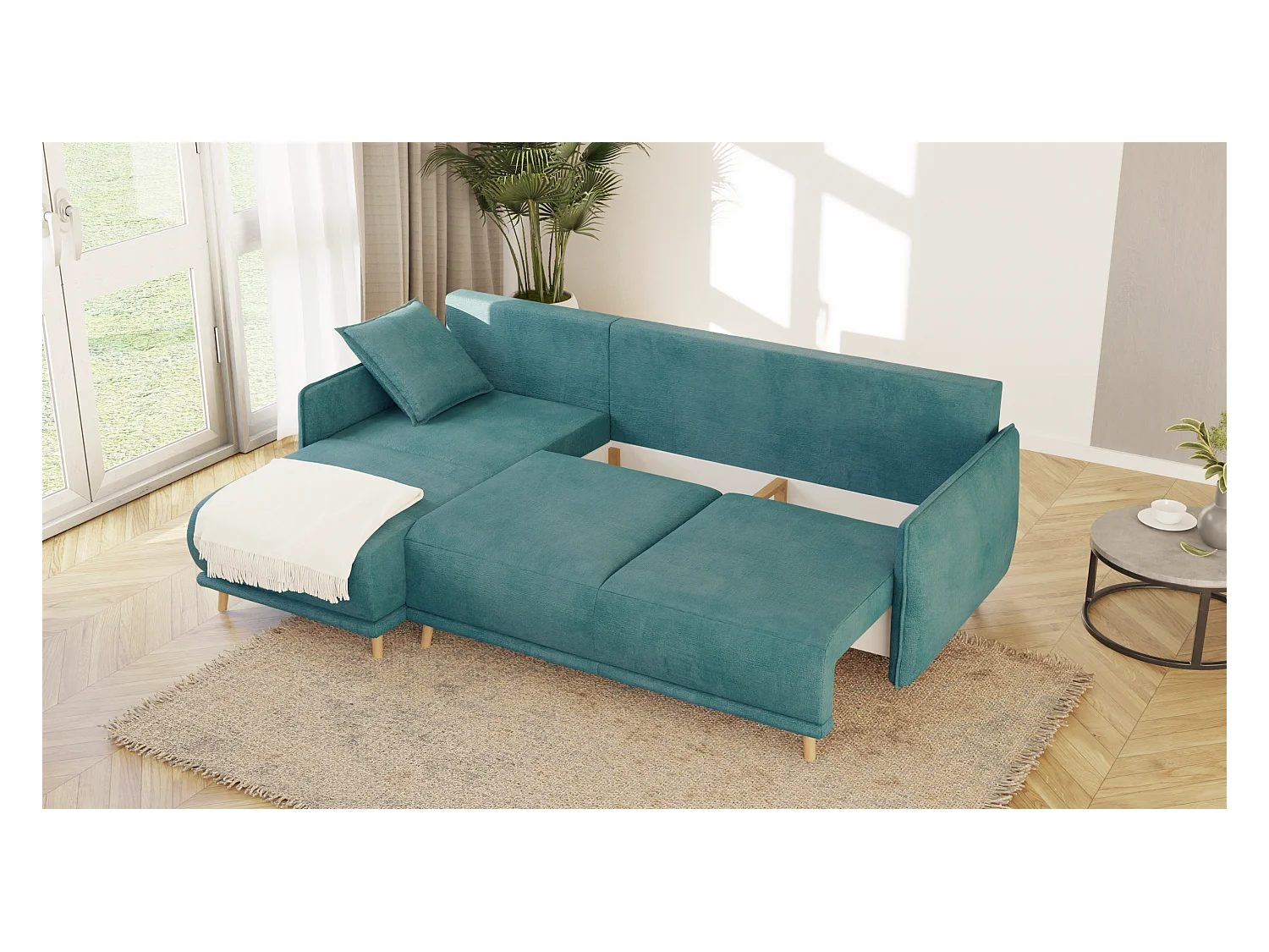 Ecksofa Noah mit Bettfunktion und Bettkasten, im skandinavischen Design