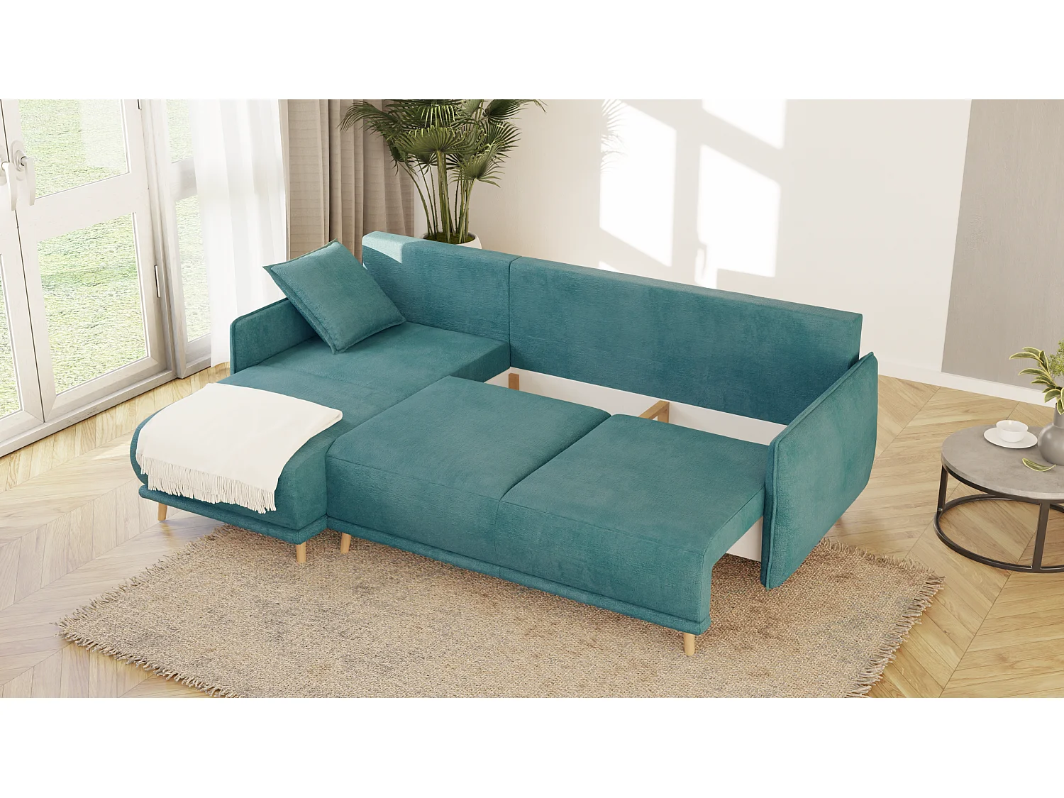 Ecksofa Noah mit Bettfunktion und Bettkasten, im skandinavischen Design