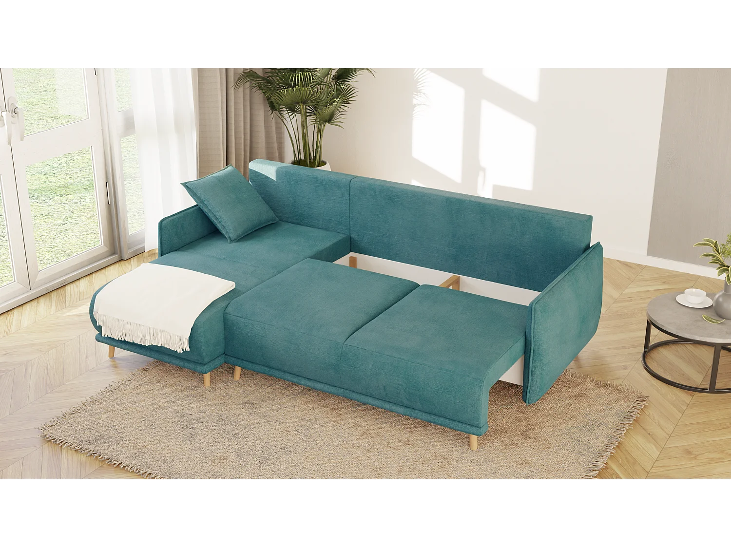 Ecksofa Noah mit Bettfunktion und Bettkasten, im skandinavischen Design