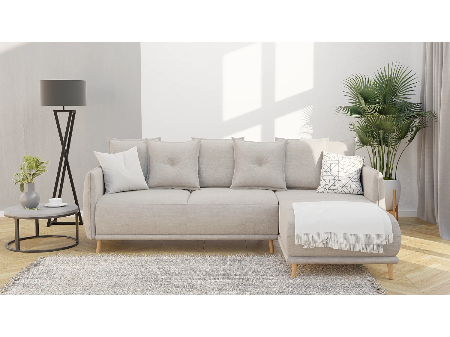 Ecksofa Noah mit Bettfunktion und Bettkasten, im skandinavischen Design