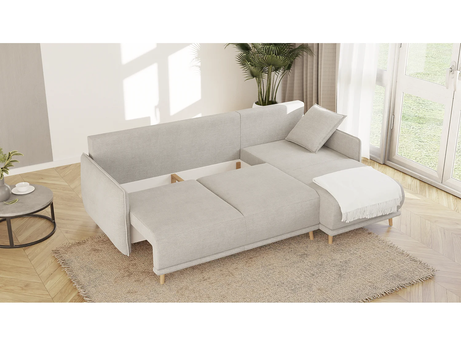Ecksofa Noah mit Bettfunktion und Bettkasten, im skandinavischen Design