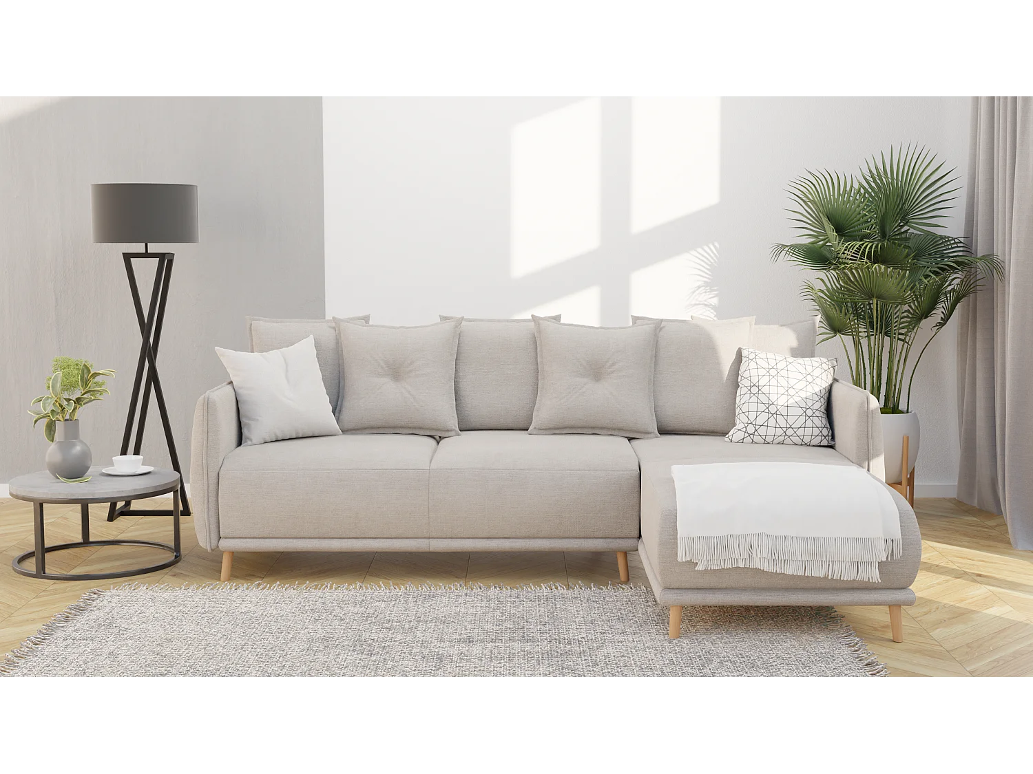 Ecksofa Noah mit Bettfunktion und Bettkasten, im skandinavischen Design