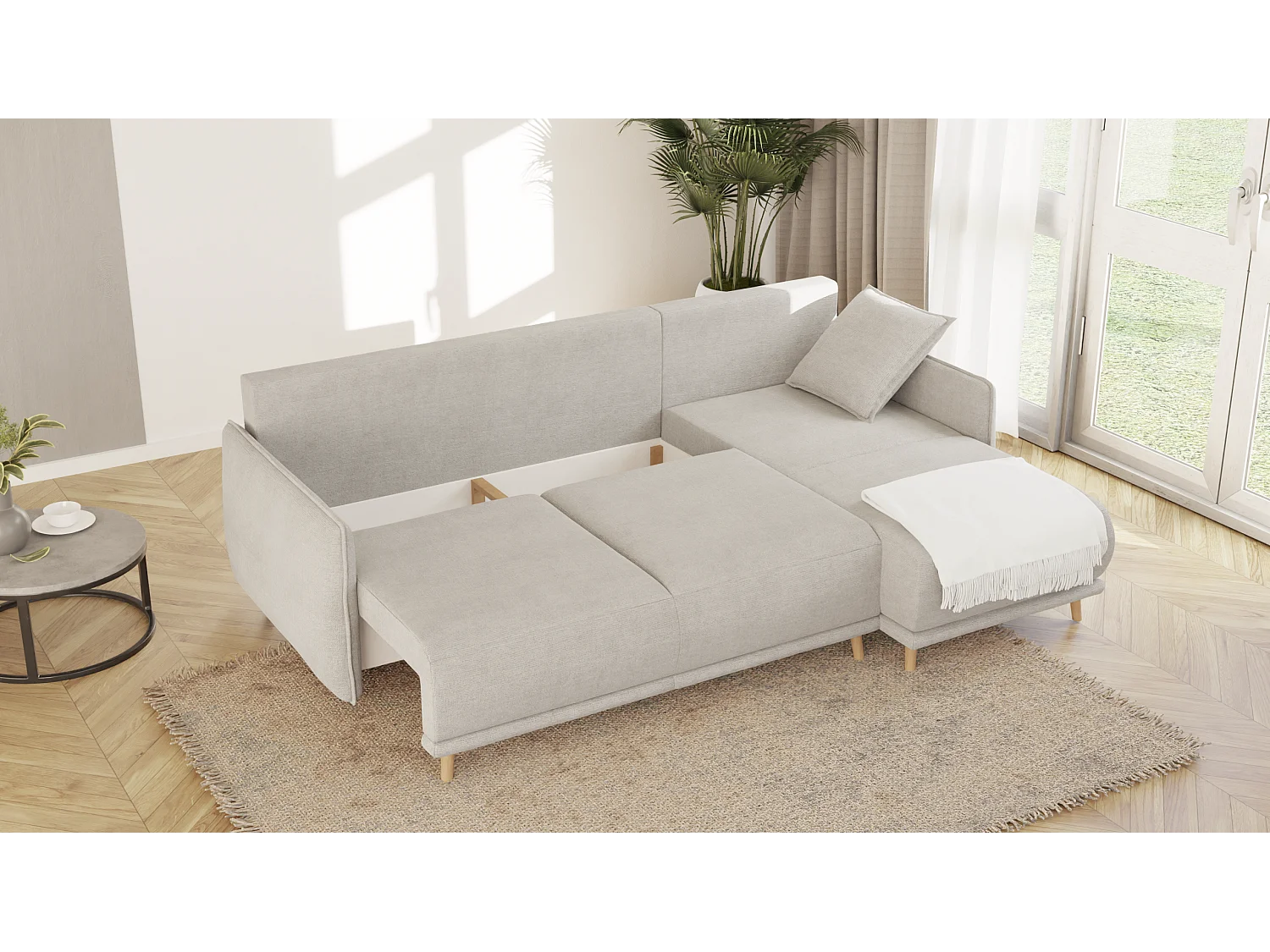 Ecksofa Noah mit Bettfunktion und Bettkasten, im skandinavischen Design