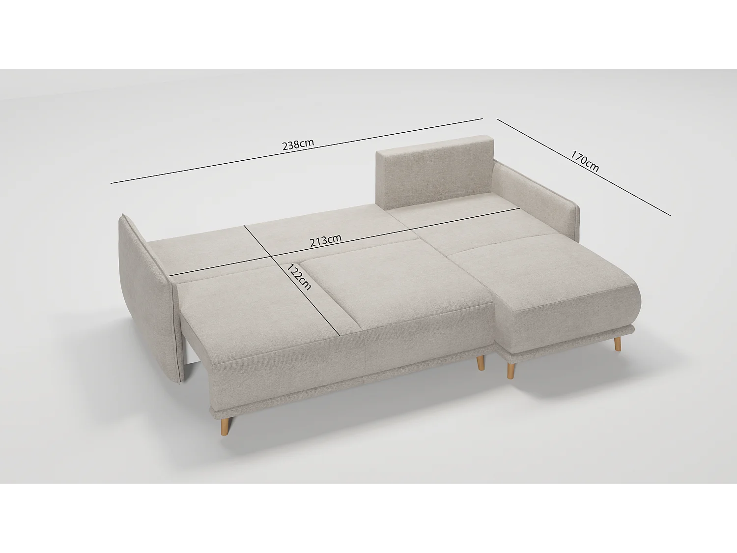 Ecksofa Noah mit Bettfunktion und Bettkasten, im skandinavischen Design