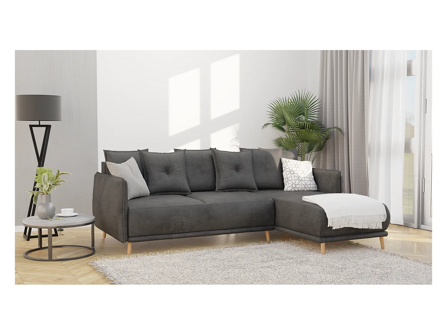 Ecksofa Noah mit Bettfunktion und Bettkasten, im skandinavischen Design