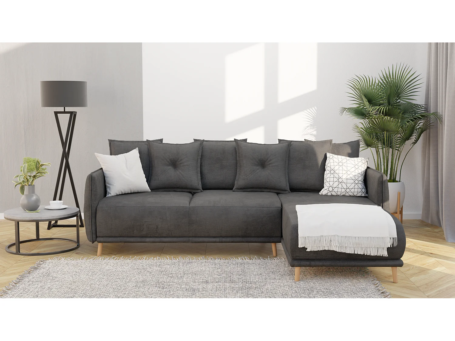 Ecksofa Noah mit Bettfunktion und Bettkasten, im skandinavischen Design