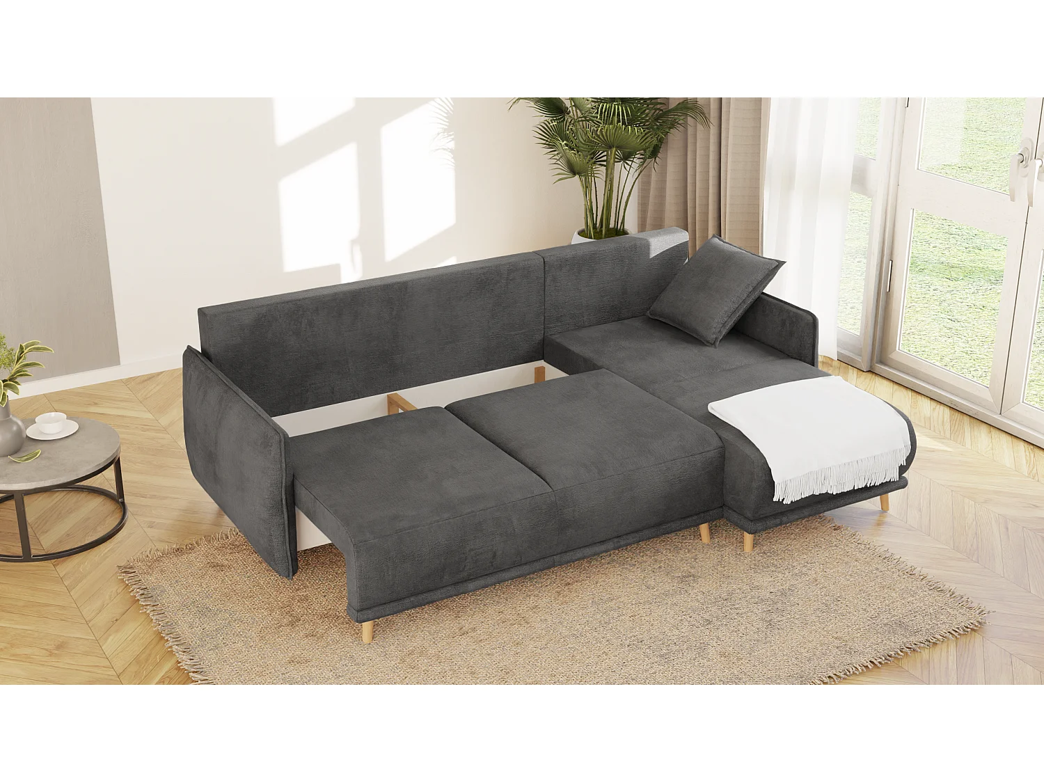 Ecksofa Noah mit Bettfunktion und Bettkasten, im skandinavischen Design